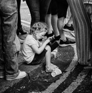 A little girl captured in Leeds Pride 2019 photographs.